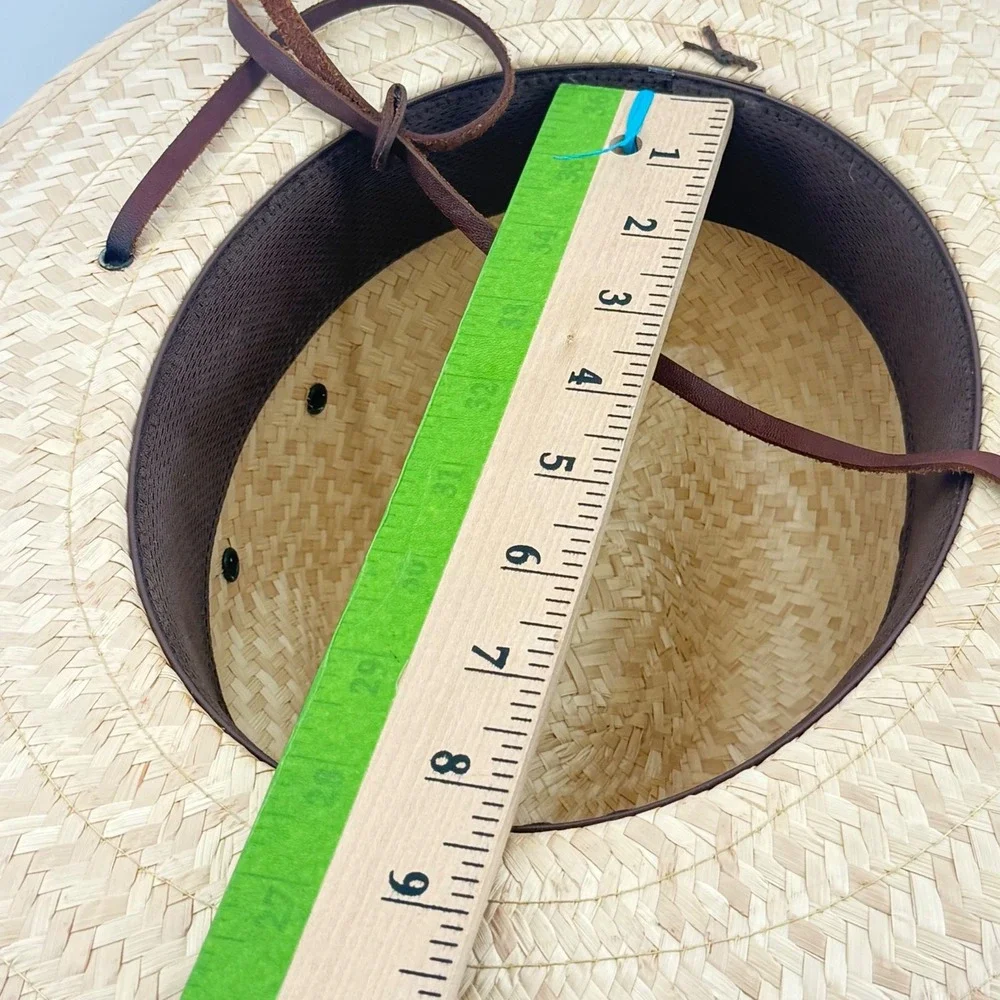 Double M Saddlery Boot Daddy Straw Safari Hat OS Natural Tan Leather Band Strap